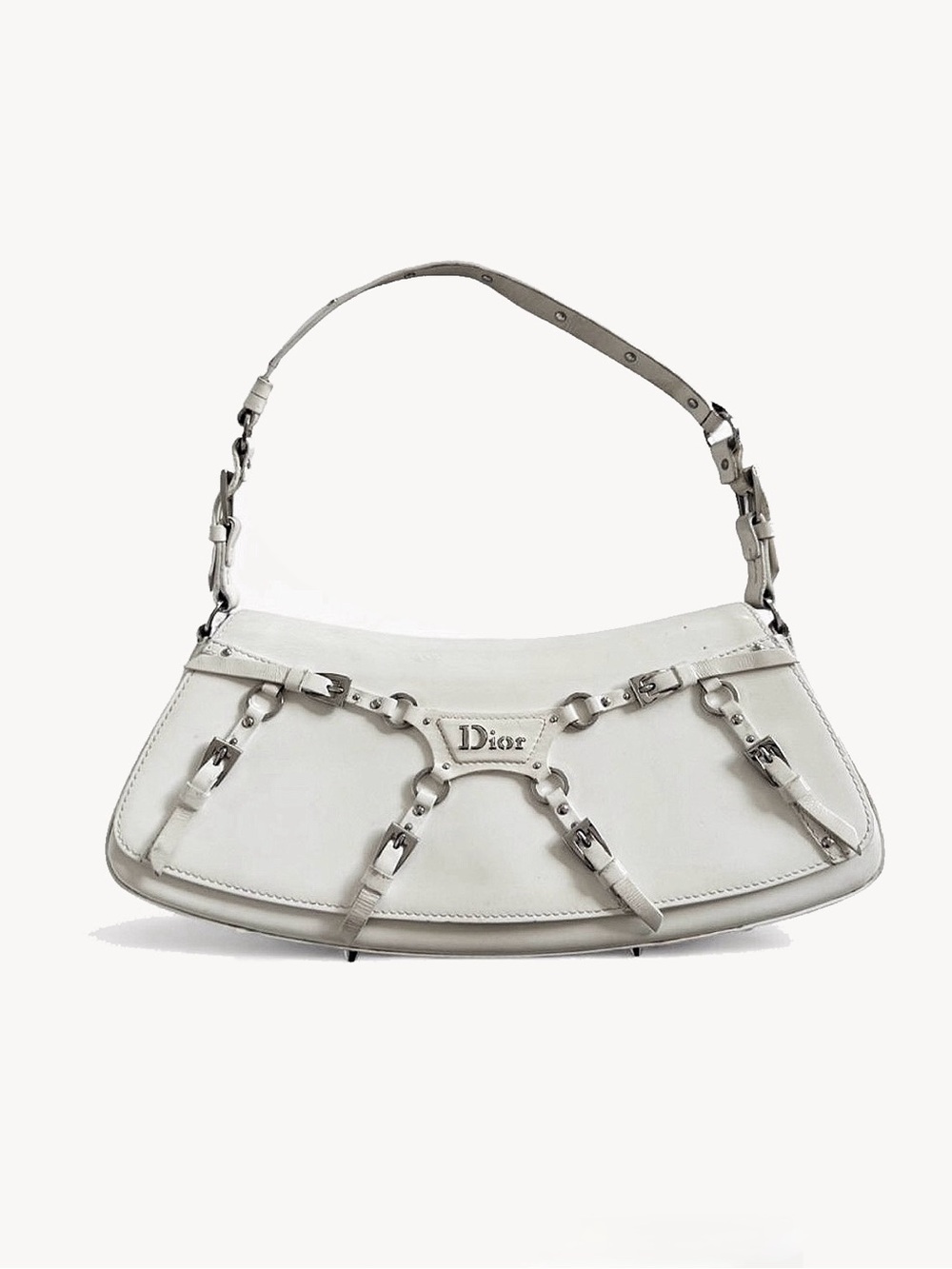 Christian Dior FW 2003 White Patent Leather Bondage Shoulder bag RARE